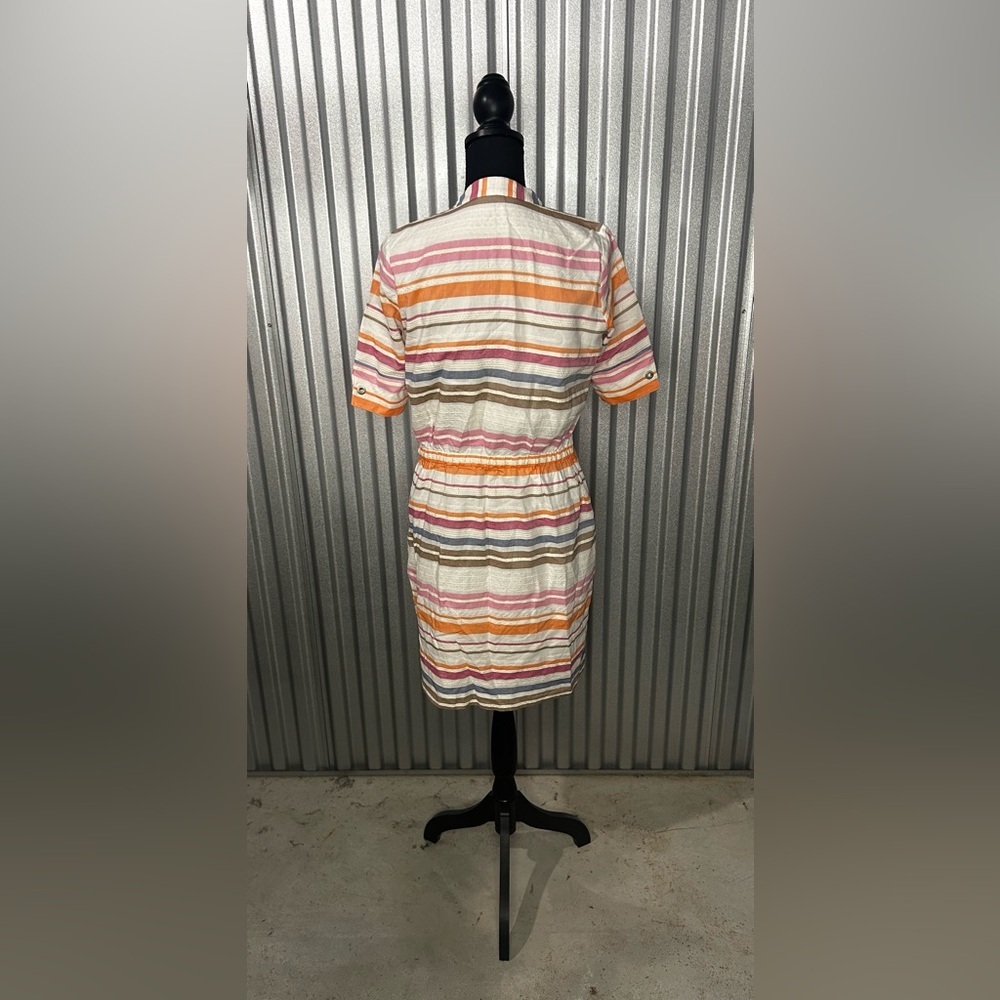 Womens Etcetera White Multicolor Striped Short Sleeve Midi Dress Designer Size 2 - Picture 2 of 4